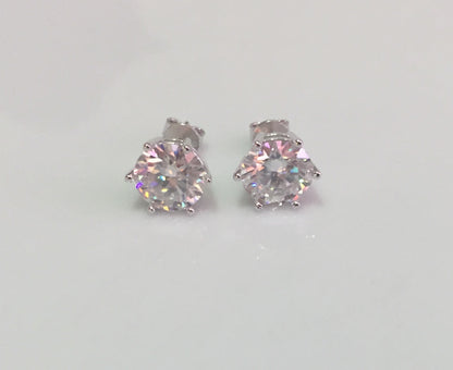 Moissanite Studs: 0.5 - 2 Cts. (Pushback, 6 Prong)