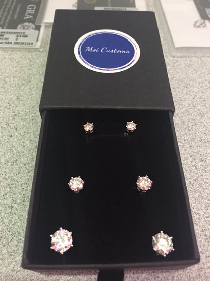 Moissanite Studs: 0.5 - 2 Cts. (Pushback, 6 Prong)
