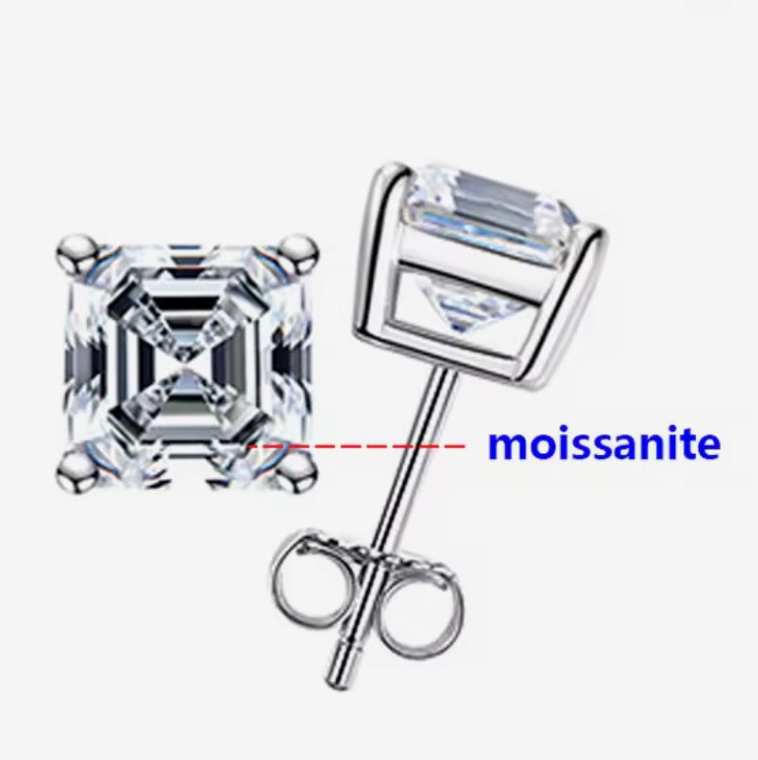 Asscher Cut Moissanite Stud Earrings (2 Carat)