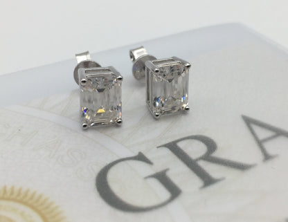 Emerald Cut Moissanite Stud Earrings (2 Carat)