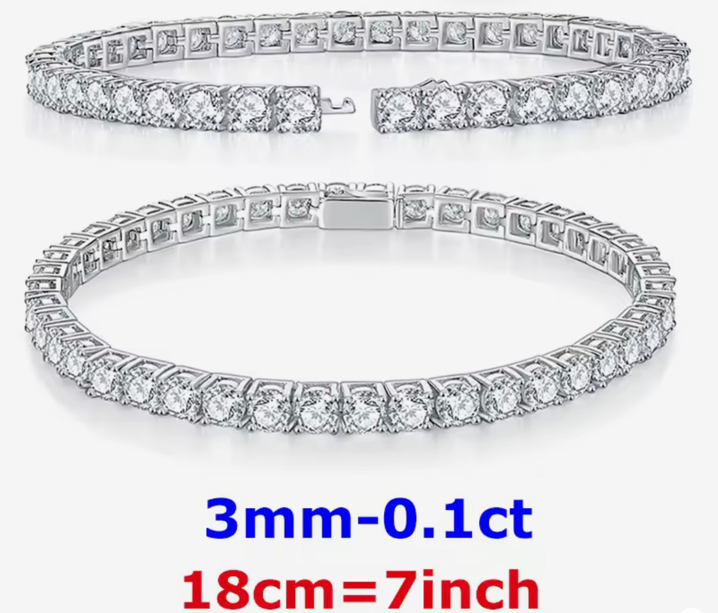 3mm Moissanite Tennis Bracelet: Click-Lock