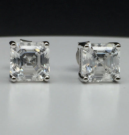Asscher Cut Moissanite Stud Earrings (2 Carat)