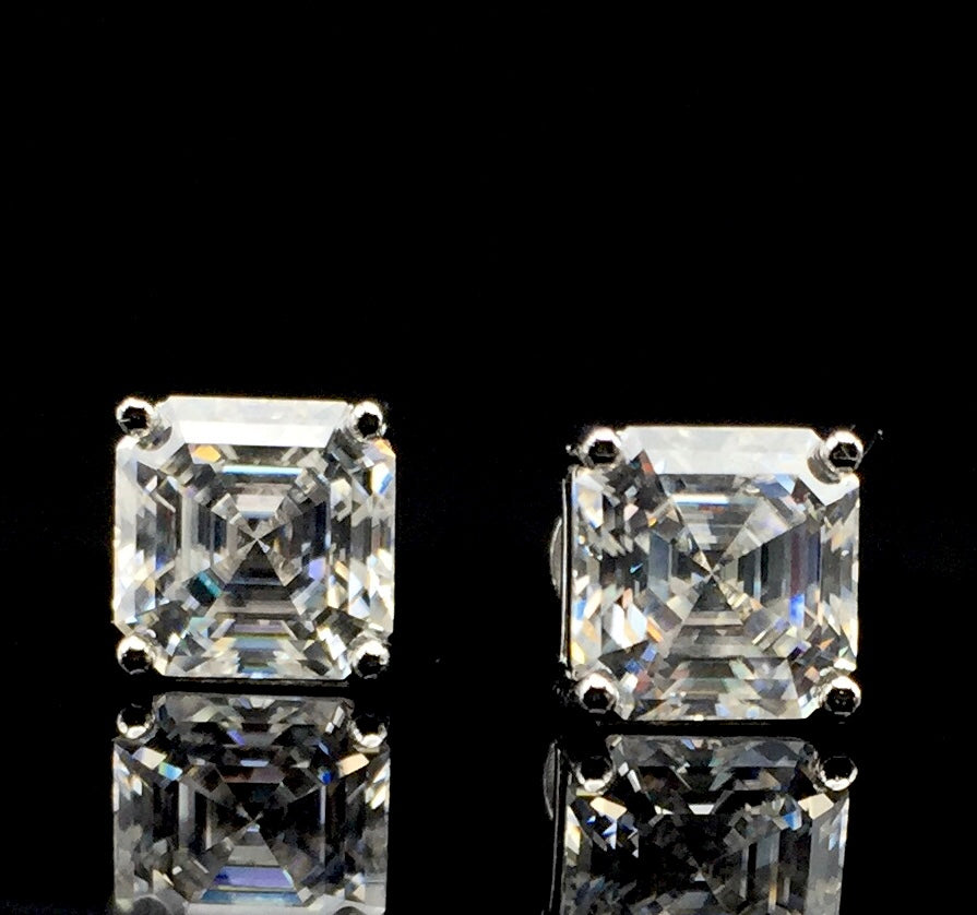 Asscher Cut Moissanite Stud Earrings (2 Carat)