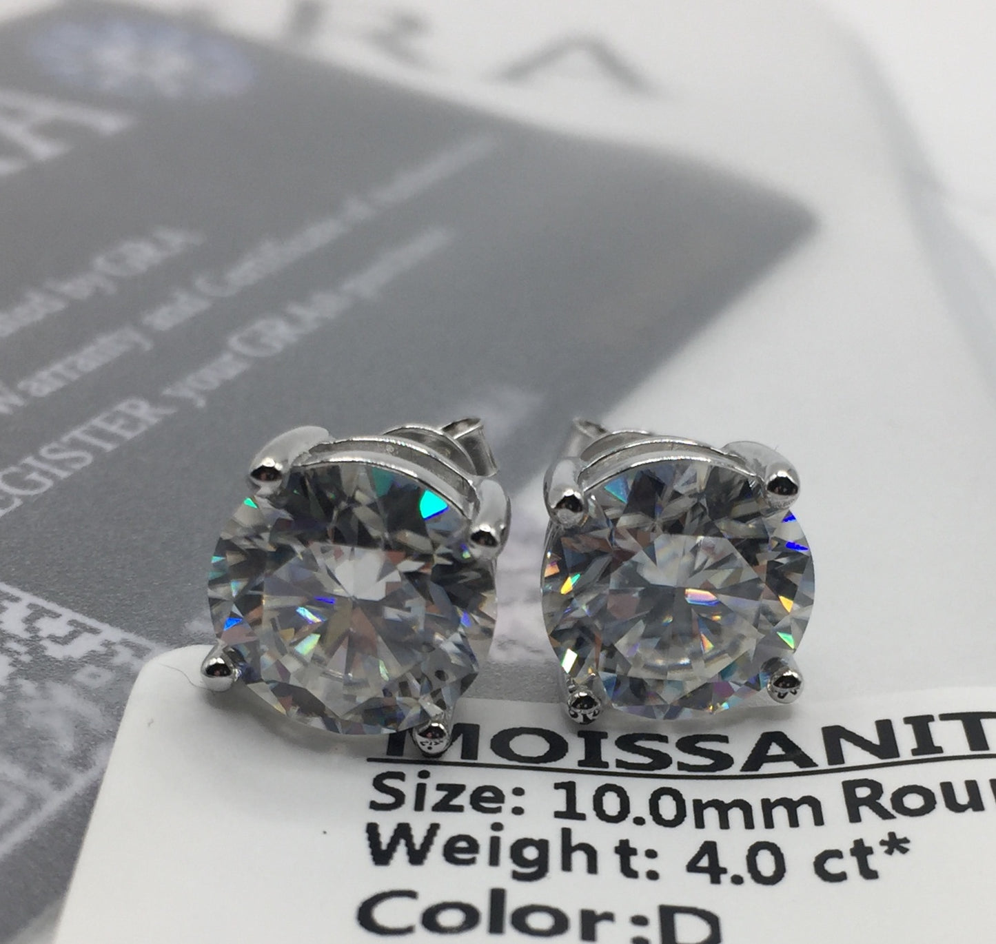 4 Carat VERY LARGE Moissanite Stud Earrings (Screw-back, 4 prong)