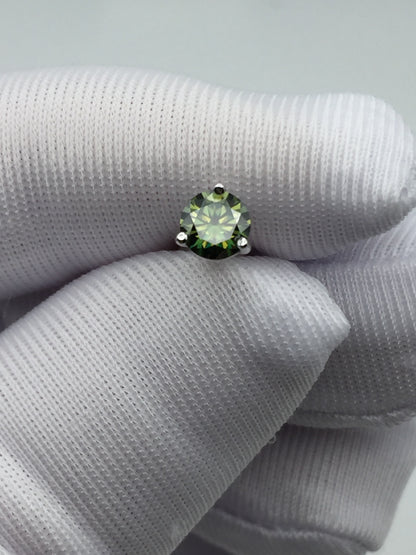 5mm Dark Green Moissanite Stud Earring (1 Single Earring, 0.5ct )
