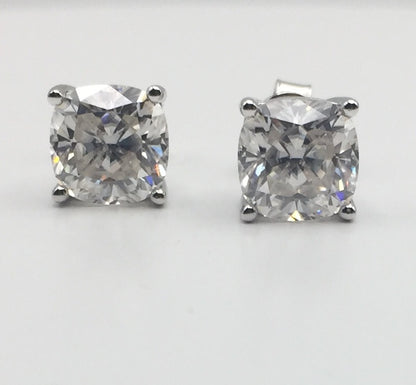 Cushion Cut Moissanite Stud Earrings (2 Carat)