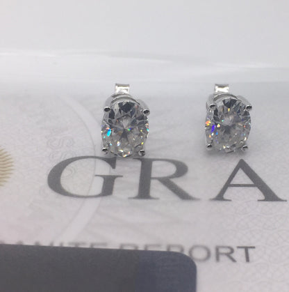 Oval Cut Moissanite Stud Earrings (2 Carat)