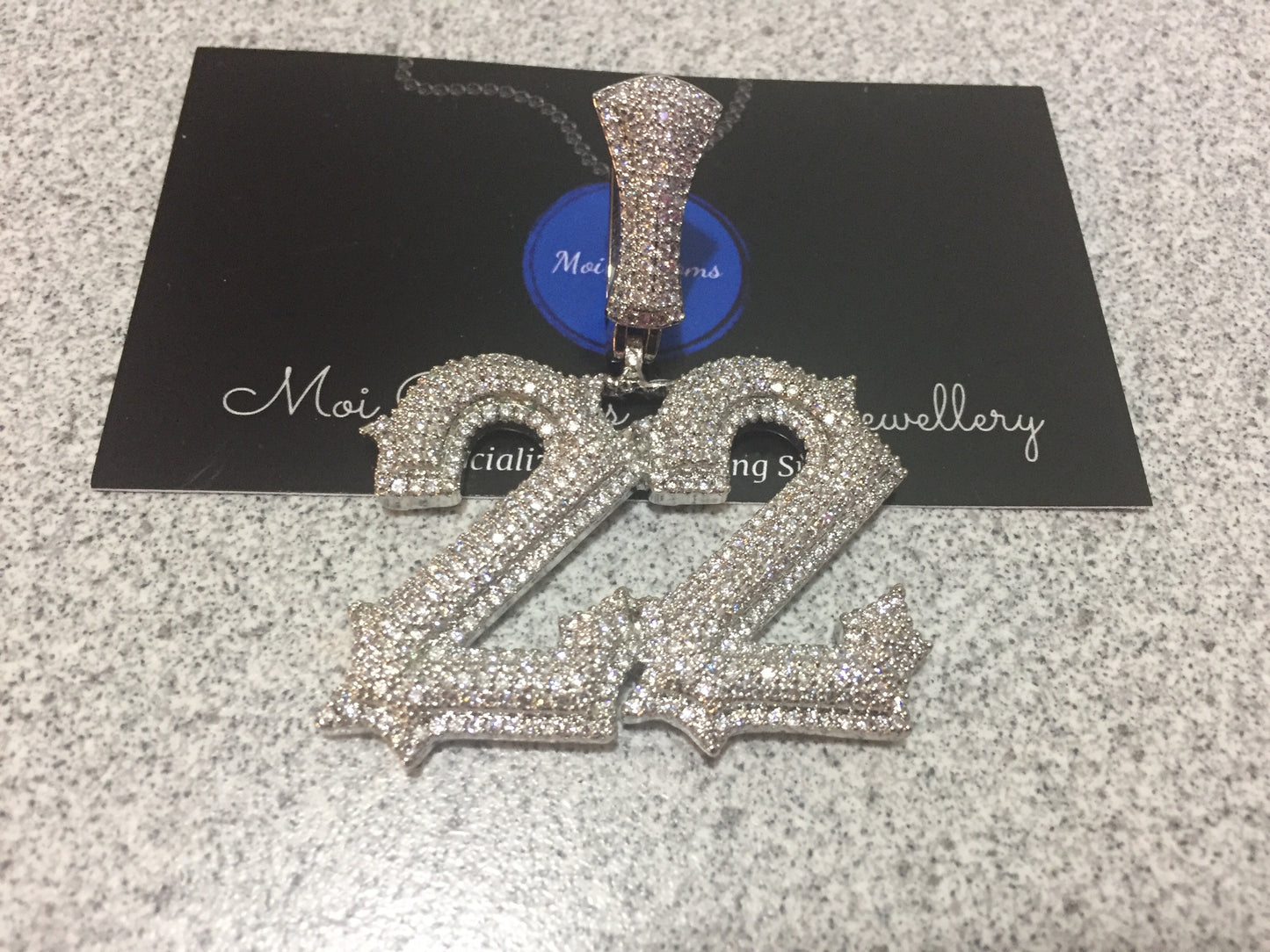 Custom Moissanite Letter/Number Pendant (Gothic Script Style - Medium size)