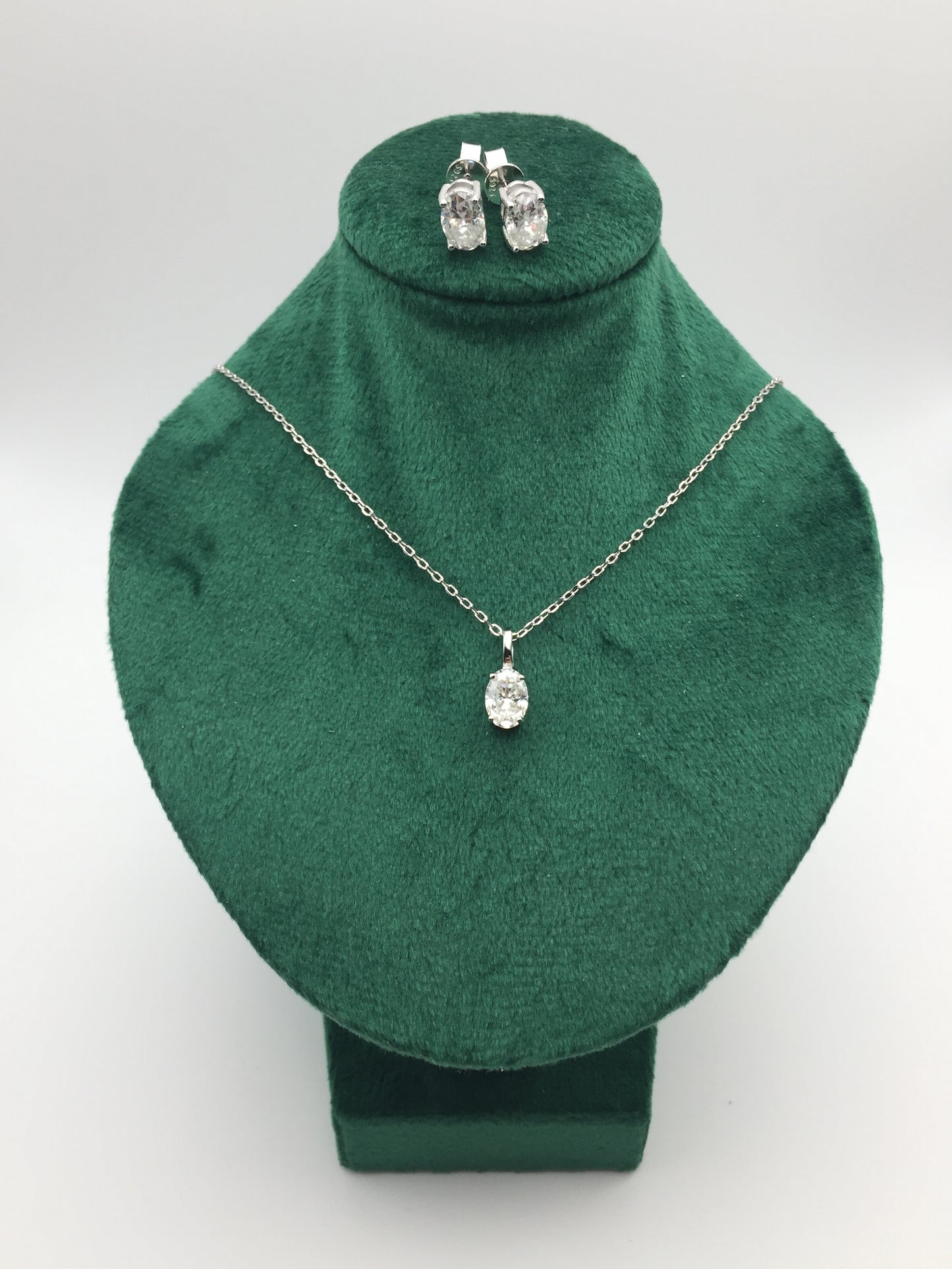 1ct Moissanite Oval Cut Necklace+Earrings Set