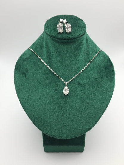 1ct Moissanite Oval Cut Necklace+Earrings Set