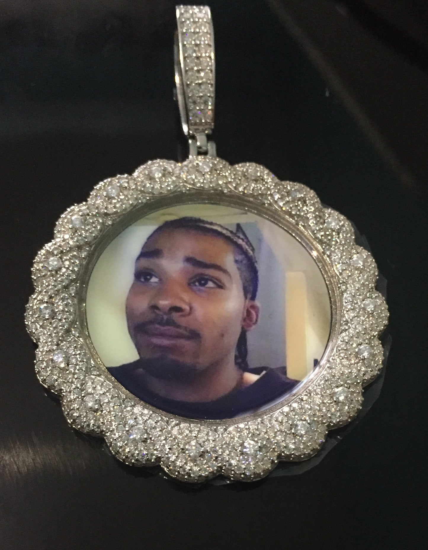 Large Moissanite Memory Photo Pendant (Weave pattern stone style)