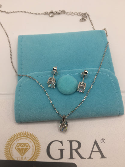 1ct Moissanite Oval Cut Necklace+Earrings Set