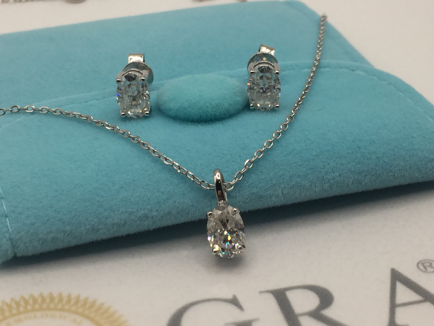 1ct Moissanite Oval Cut Necklace+Earrings Set