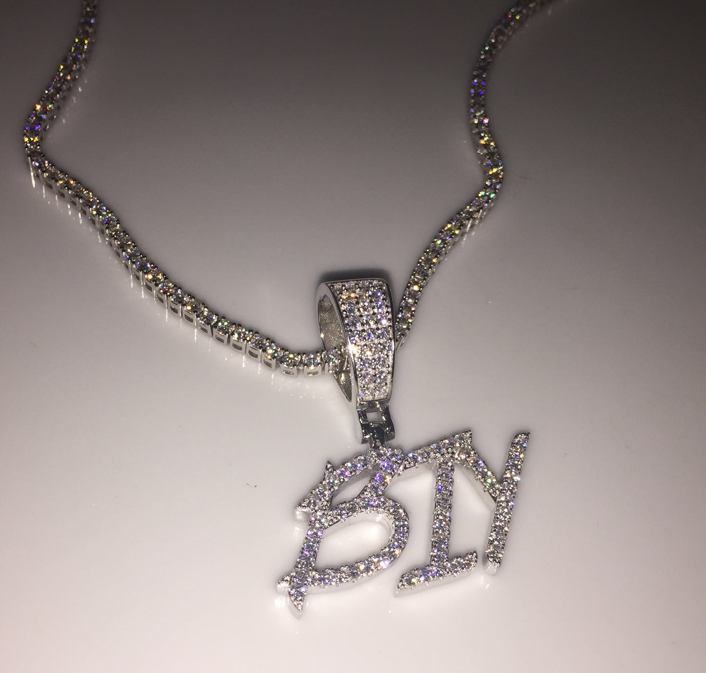 Custom Moissanite Letter/Number Pendant - Small BRUSH FONT