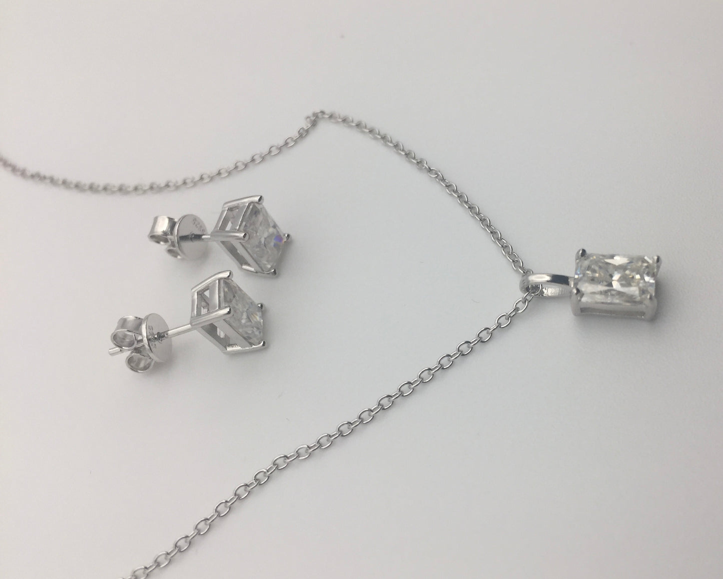 1ct Moissanite Radiant Cut Necklace+Earrings Set
