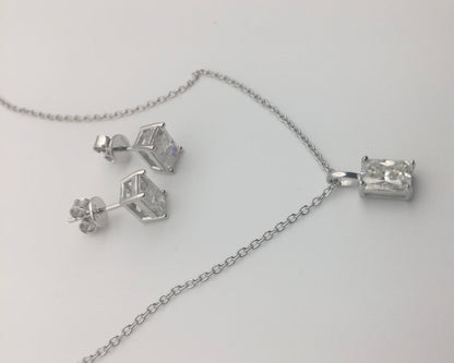 1ct Moissanite Radiant Cut Necklace+Earrings Set