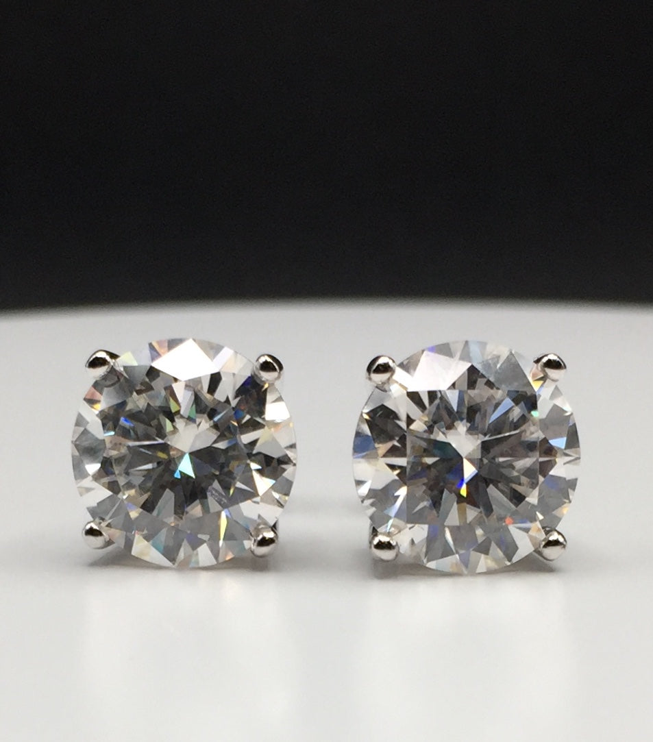 5 Carat VERY BIG Moissanite Stud Earrings (Screwback, 4 prong)