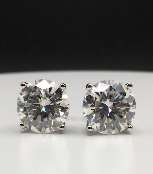 5 Carat VERY BIG Moissanite Stud Earrings (Screwback, 4 prong)