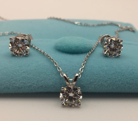 1ct Moissanite Round Cut Necklace+Earrings Set