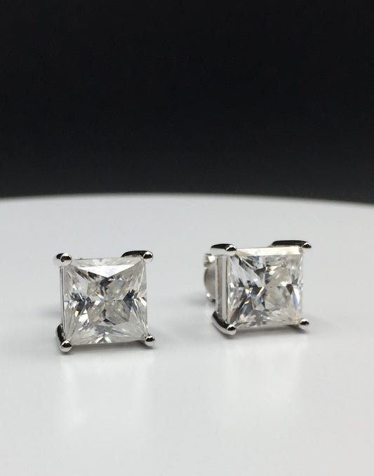 Princess Cut Moissanite Stud Earrings (3 Carat - LARGE)