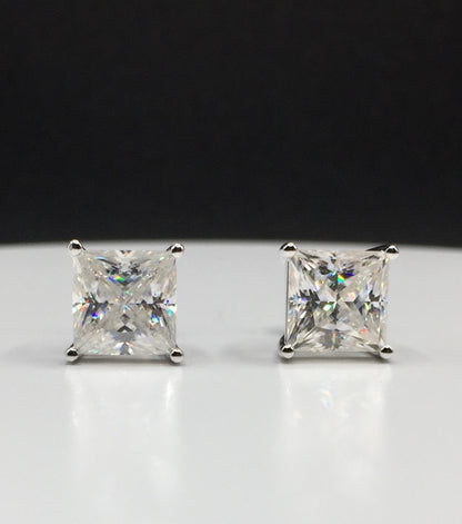 Princess Cut Moissanite Stud Earrings (3 Carat - LARGE)