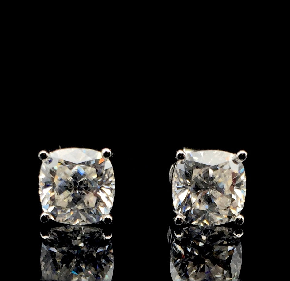 Cushion Cut Moissanite Stud Earrings (2 Carat)