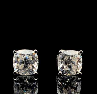 Cushion Cut Moissanite Stud Earrings (2 Carat)
