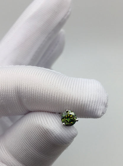 5mm Dark Green Moissanite Stud Earring (1 Single Earring, 0.5ct )