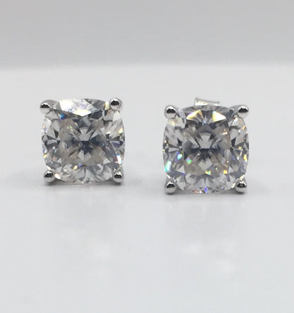 Cushion Cut Moissanite Stud Earrings (2 Carat)