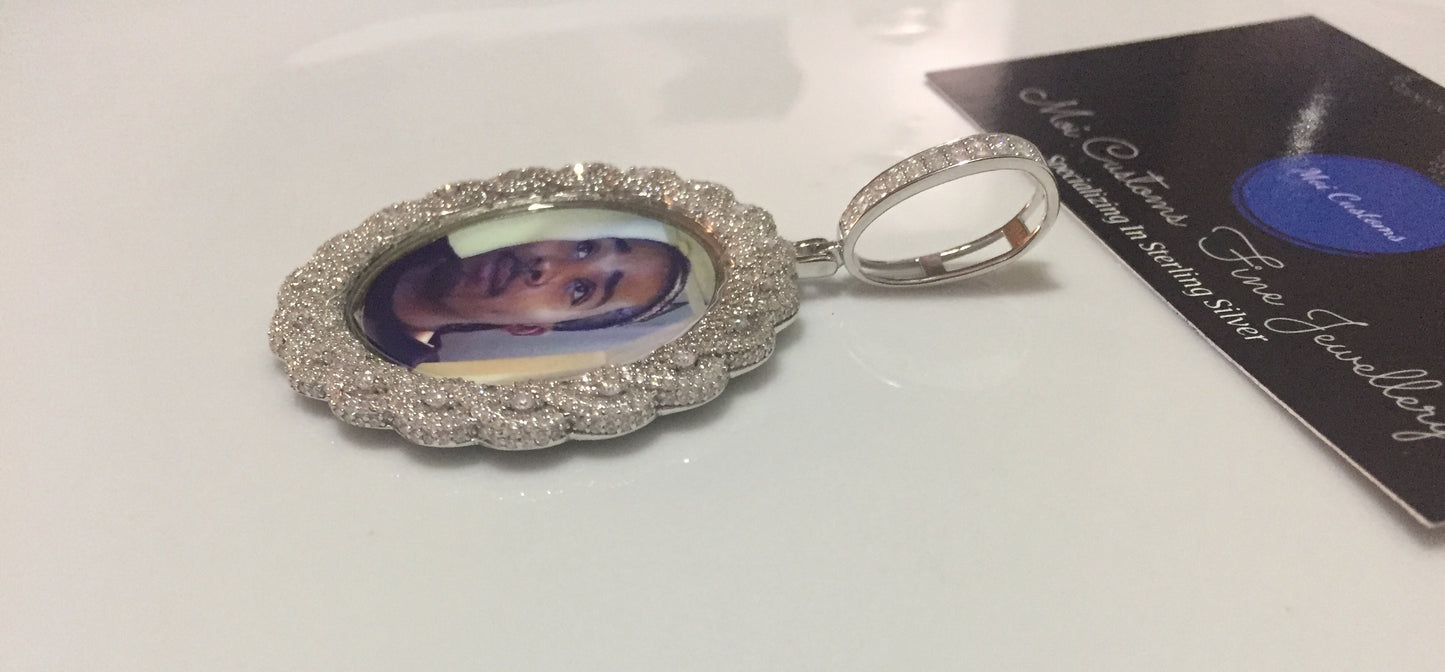 Large Moissanite Memory Photo Pendant (Weave pattern stone style)