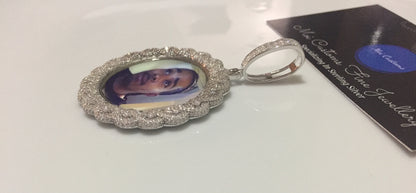 Large Moissanite Memory Photo Pendant (Weave pattern stone style)