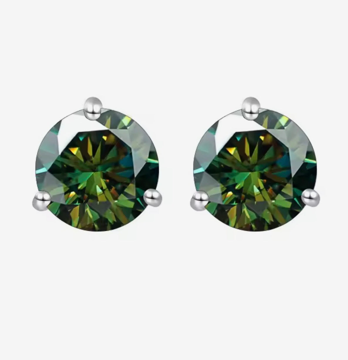 5mm Dark Green Moissanite Stud Earring (1 Single Earring, 0.5ct )
