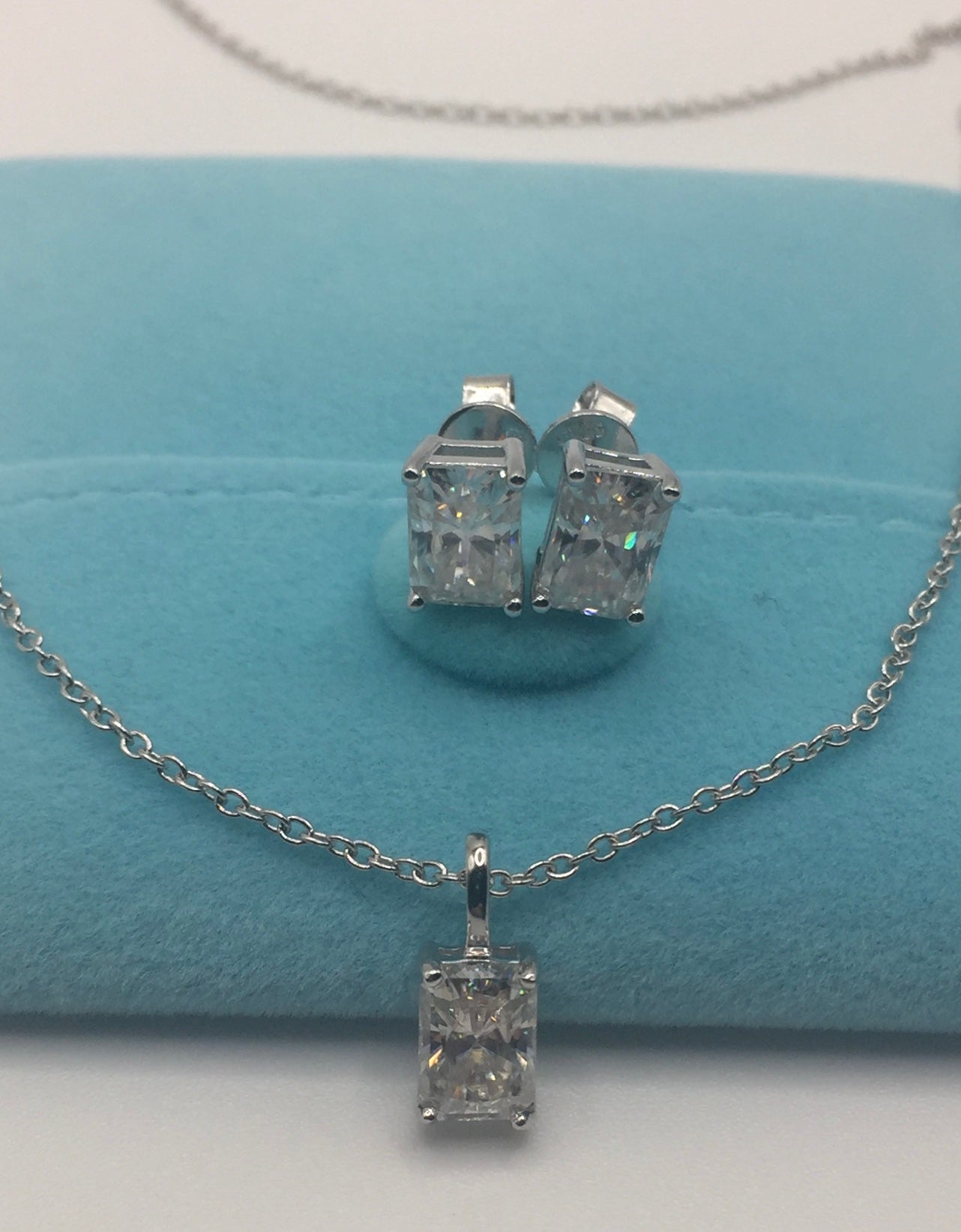 1ct Moissanite Radiant Cut Necklace+Earrings Set