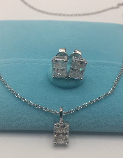 1ct Moissanite Radiant Cut Necklace+Earrings Set