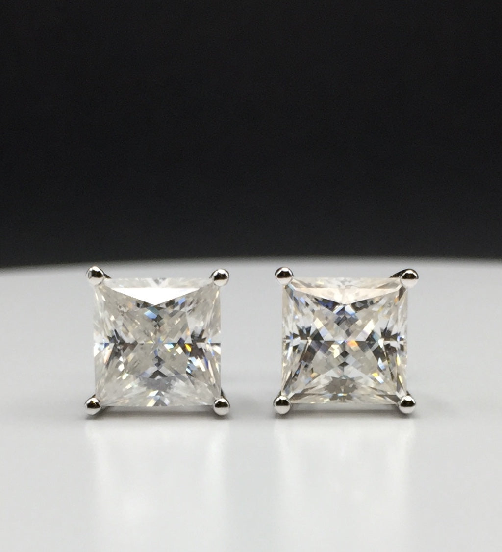 Princess Cut Moissanite Stud Earrings (3 Carat - LARGE)