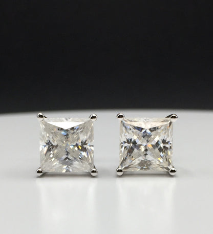 Princess Cut Moissanite Stud Earrings (3 Carat - LARGE)