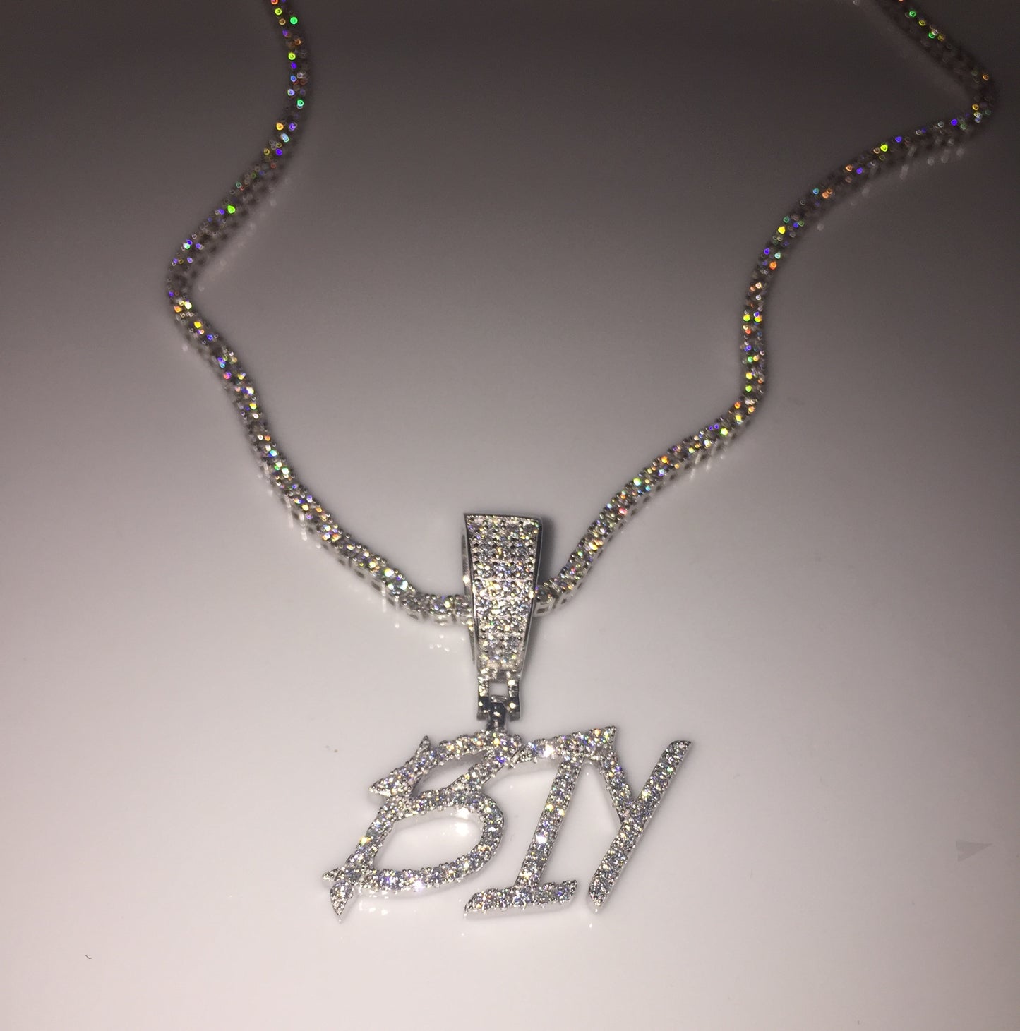 Custom Moissanite Letter/Number Pendant - Small BRUSH FONT