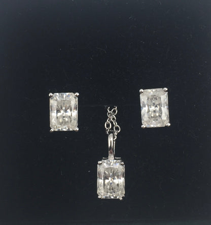 1ct Moissanite Radiant Cut Necklace+Earrings Set