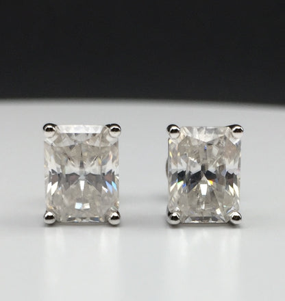 Radiant Cut Moissanite Stud Earrings (2 Carat)