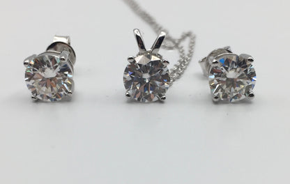 1ct Moissanite Round Cut Necklace+Earrings Set