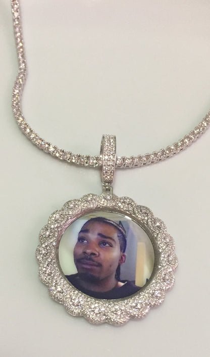 Large Moissanite Memory Photo Pendant (Weave pattern stone style)