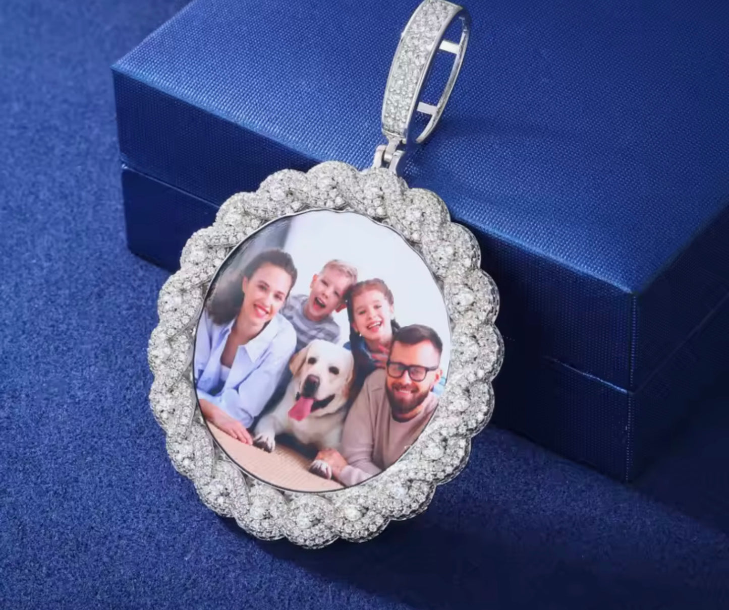 Large Moissanite Memory Photo Pendant (Weave pattern stone style)