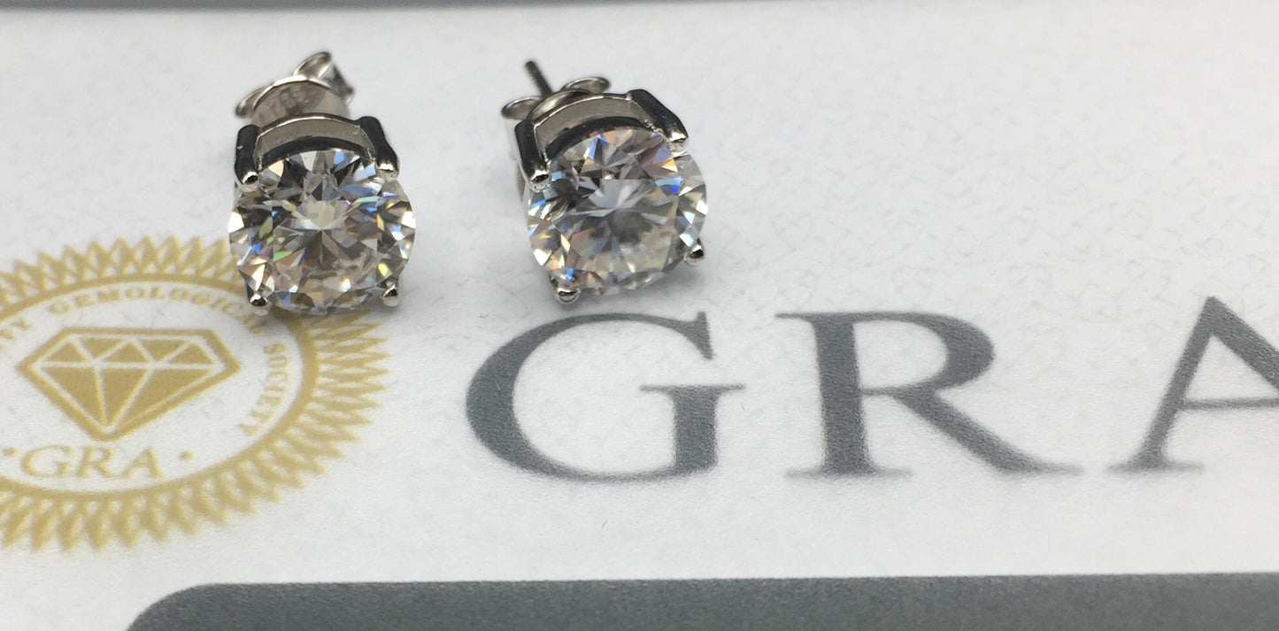 2 Carat Moissanite Stud Earrings (Pushback, 4 prong)