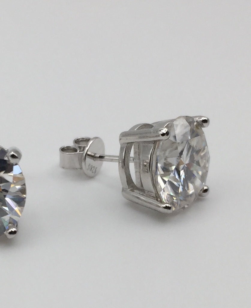 5 Carat VERY BIG Moissanite Stud Earrings (Screwback, 4 prong)