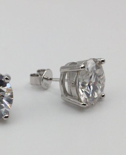 5 Carat VERY BIG Moissanite Stud Earrings (Screwback, 4 prong)