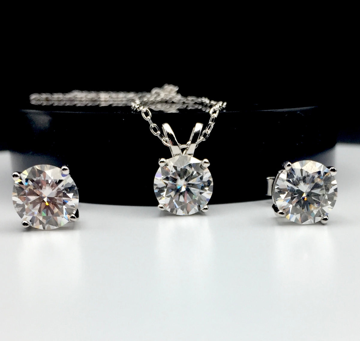 2ct Moissanite Round Brilliant Cut Necklace + Earrings Set
