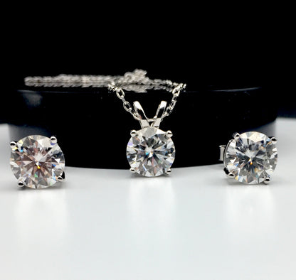 2ct Moissanite Round Brilliant Cut Necklace + Earrings Set