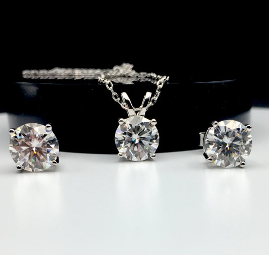 2ct Moissanite Round Brilliant Cut Necklace + Earrings Set
