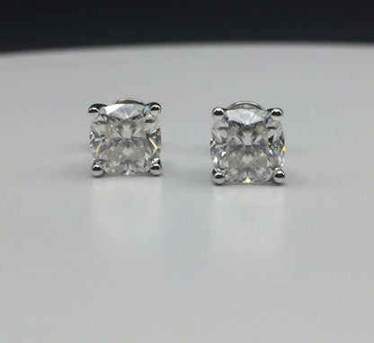Cushion Cut Moissanite Stud Earrings (1 Carat)