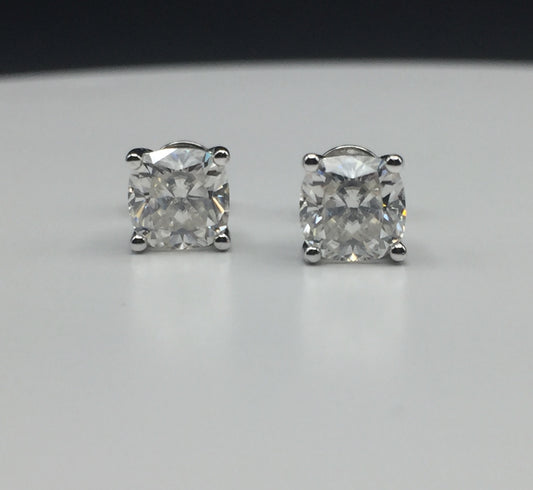 Cushion Cut Moissanite Stud Earrings (1 Carat)